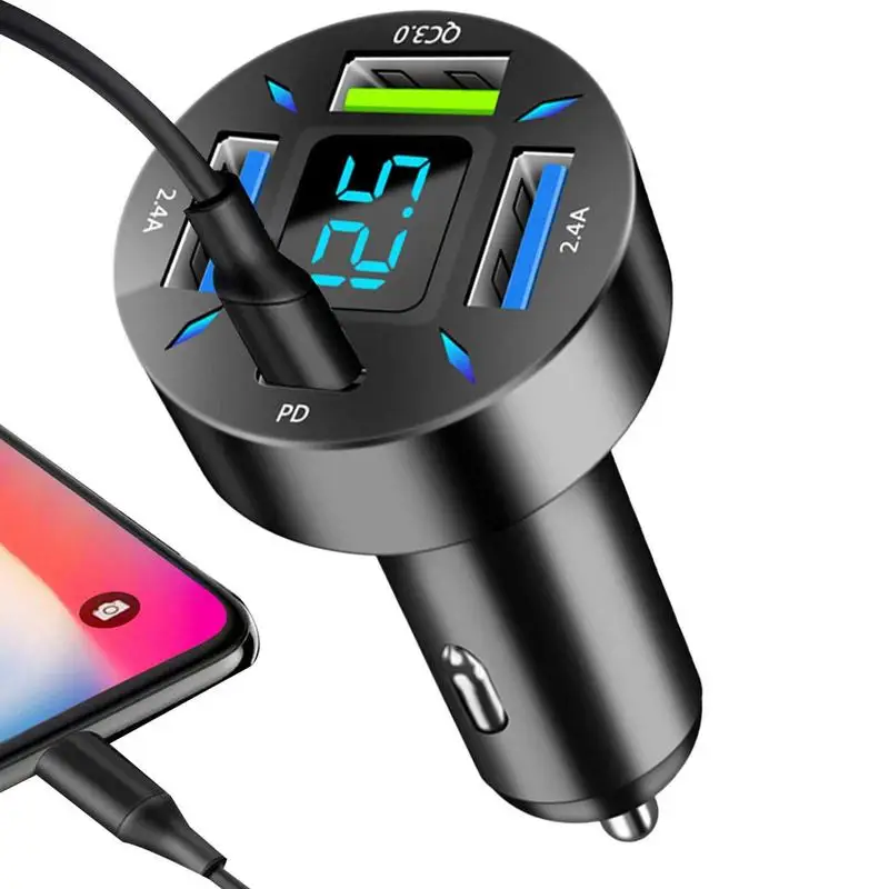 

Автомобильное зарядное устройство USB C 66 Вт, автомобильное зарядное устройство USB C, быстрая зарядка PDQC, автомобильное зарядное устройство с 4...