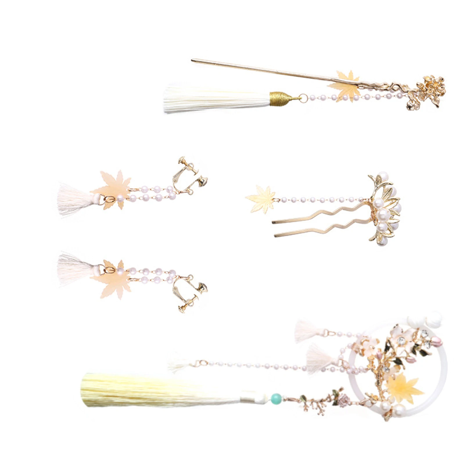 

Chinese Hairpins Drop Earrings Set Hypo-allergenic Fringed Hairpin Flower Earrings for Birthday Valentine's Day Gift FS99