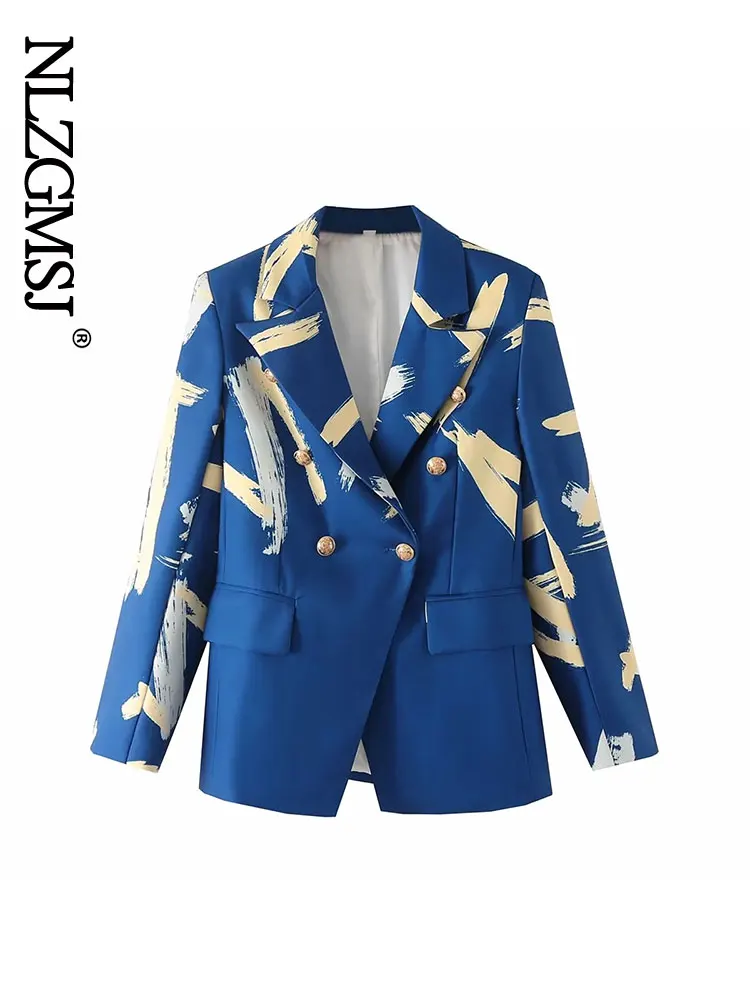 

TRAF 2023 Elegant Lady Blazer Top Casual Long Sleeve Women Suit Coat Fashion Fuzzy Feather Double-Breasted Jacket Outwear