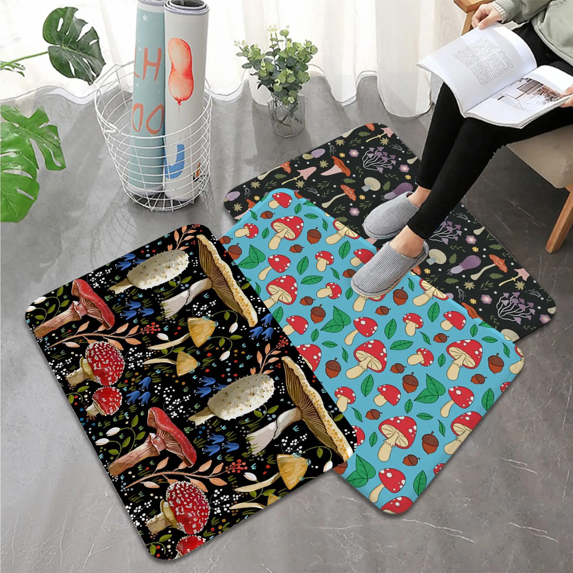 

Mushroom Kitchen Mat Kids Room Bedroom Decoration Balcony Anti-Slip Doormat Living Room Welcome Rug