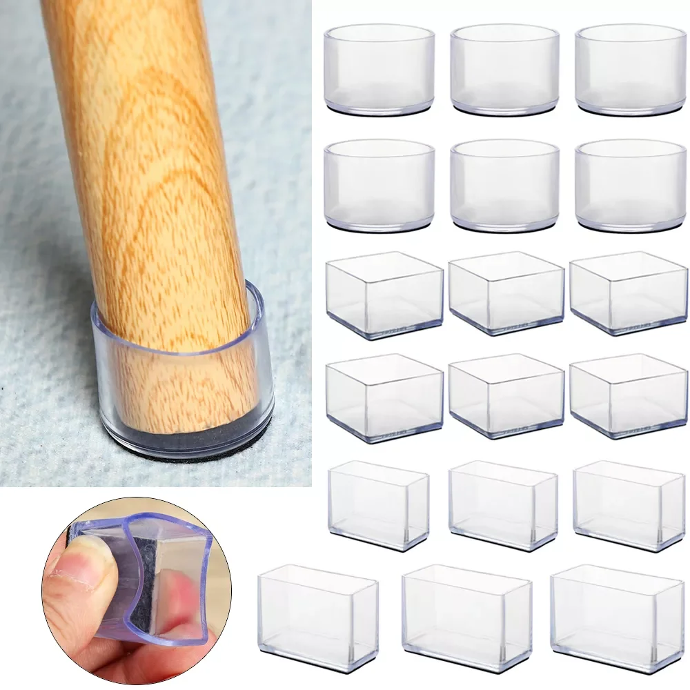

4Pcs Rubber Square Rectangle Floor Protector Pads Chair Leg Caps Table Foot Dust Cover Socks Pipe Plugs Furniture Leveling Feet