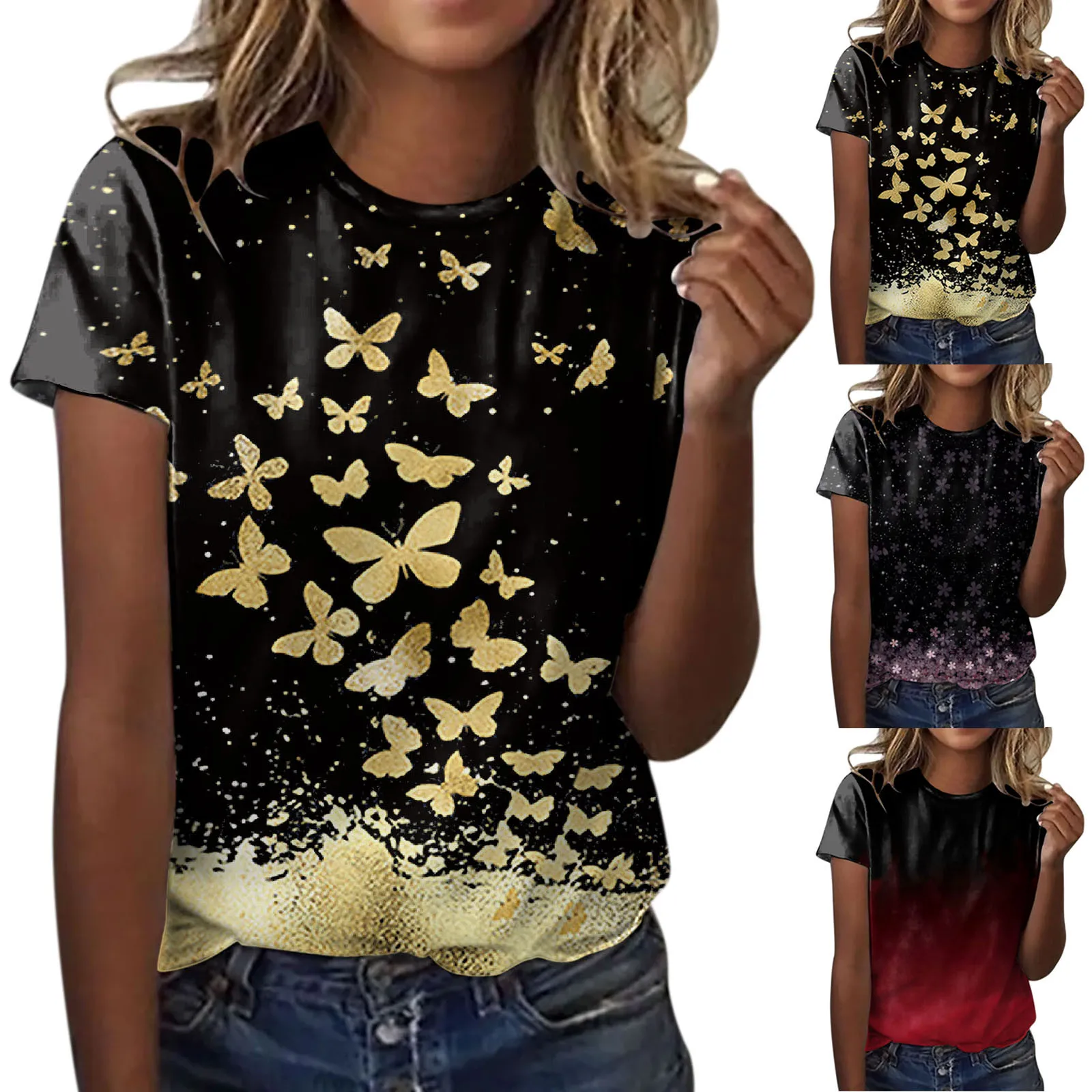 

Женская футболка с коротким рукавом, круглым вырезом и принтом