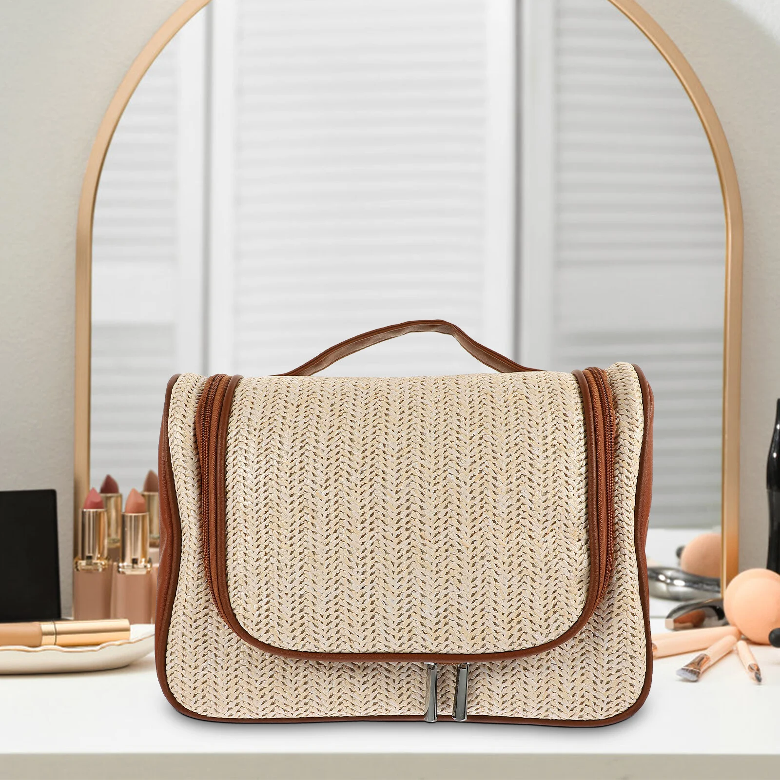 

Travel Toiletry Bag Rattan Makeup Organizer Woven Hanging Travel Toiletry Traveling Women Toiletries Kit