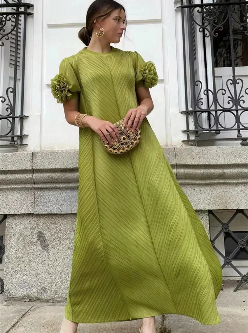 Miyake плиссированное женское эластичное длинное платье большого размера с высоким