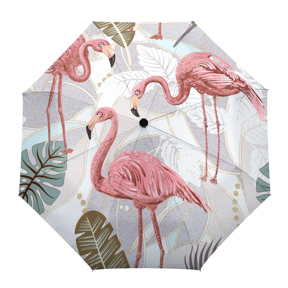 

Flamingo Pink Nordic Style Rain Foldable Umbrella for Women Males Eight Strands Sunny Umbrella Fully-automatic Umbrella