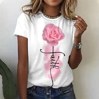 2022 fashion womens t shirt 3d rose print pattern short sleeve spring summer casual new all match top