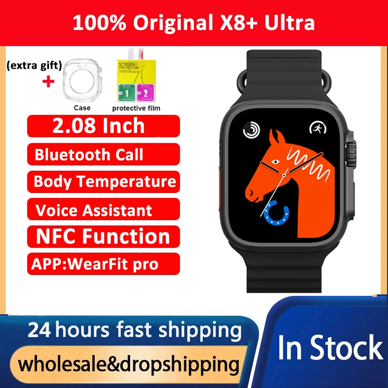 

X8+ Ultra Smart Watch 2.08 Inch Body Temperature NFC Bluetooth Call Wireless Charging Smartwatch Men Women Series 8 49MM