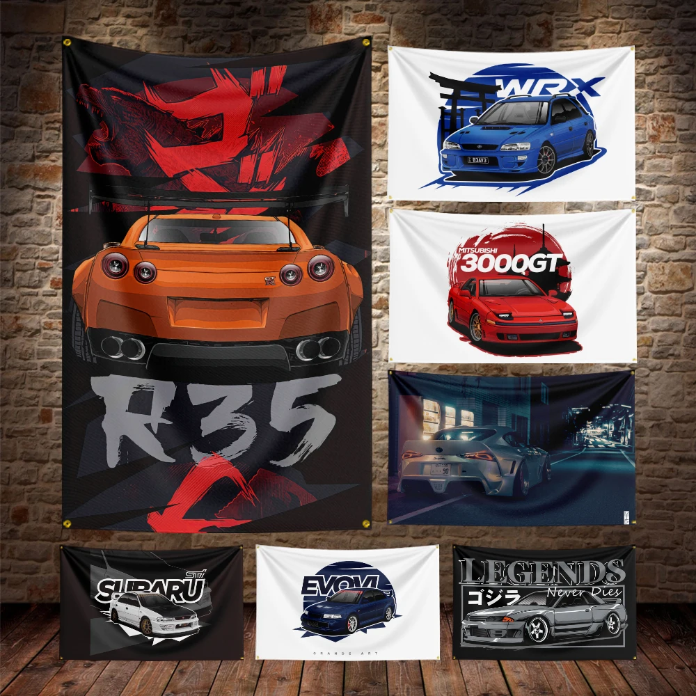 

GTR R35 JDM Flag Polyester Digital Printing Retro Legend Car Banner For Decor