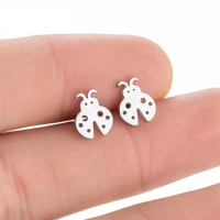 cartoon animal earrings for women kids fashion stainless steel insect ladybug stud earrings dog fox bee studs wholesale 2022