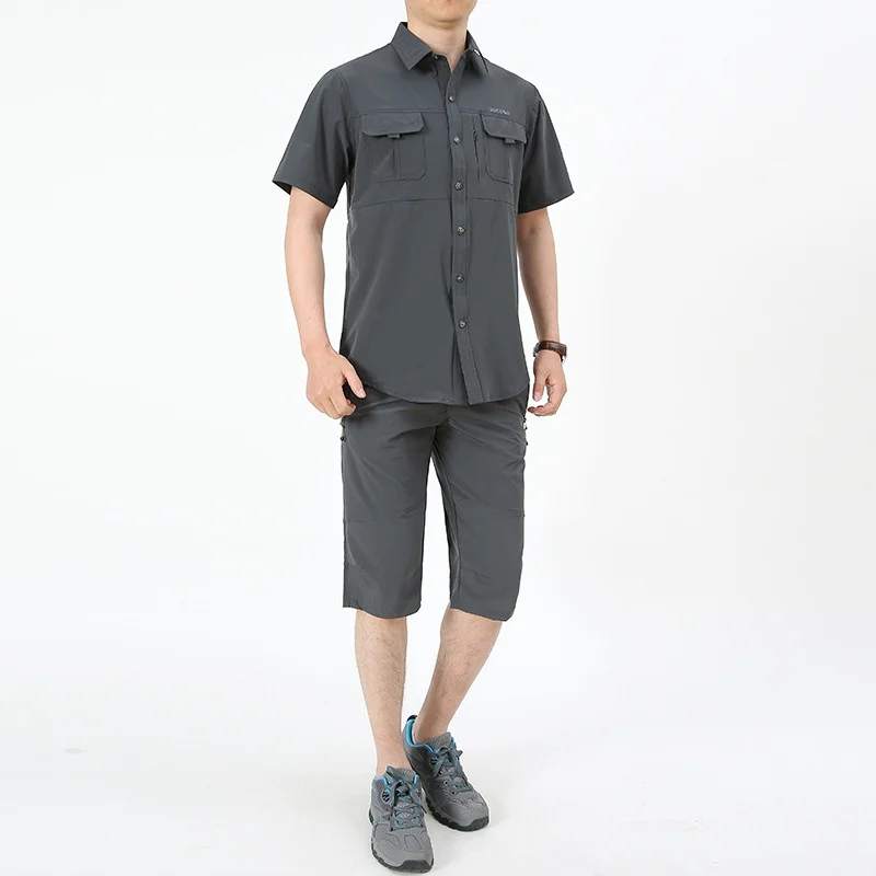 Костюм мужской летний из топа и брюк быстросохнущая тонкая рубашка с короткими