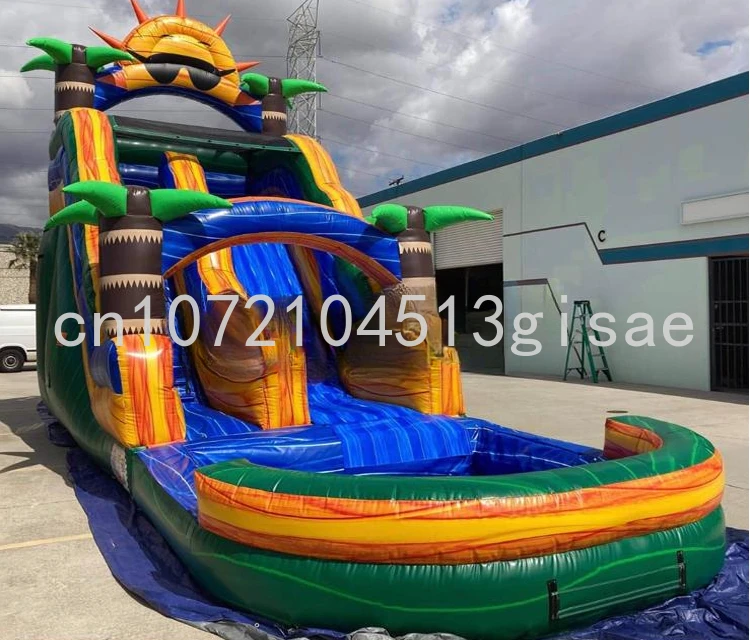 

Commercial backyard palm tree jumping bouncer marble tropical waterslide combo bounce house inflatable water slide with pool
