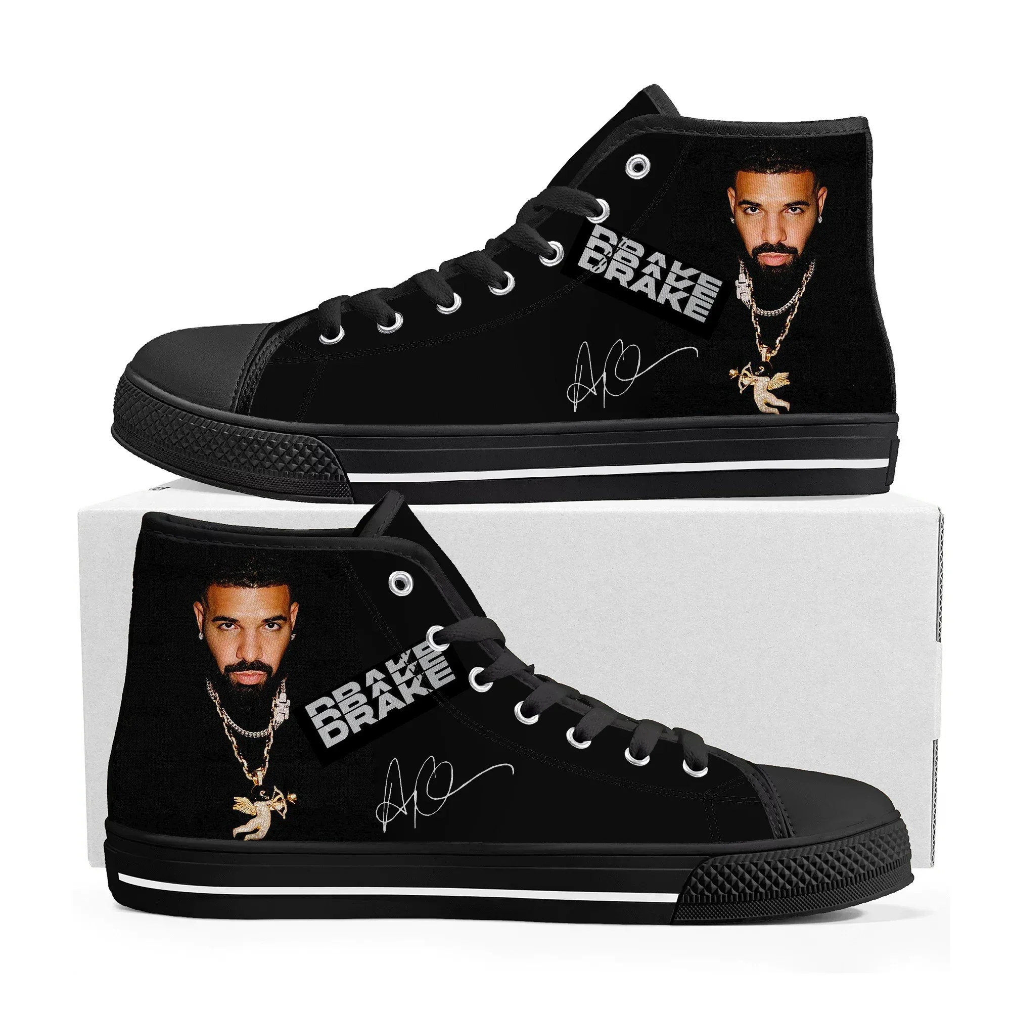 Фото Кроссовки-хайтопы Drizzy от рэпера Дрейка, мужские и женские, высококачественные парусиновые кроссовки, повседневная обувь для пар, обувь на заказ. №2