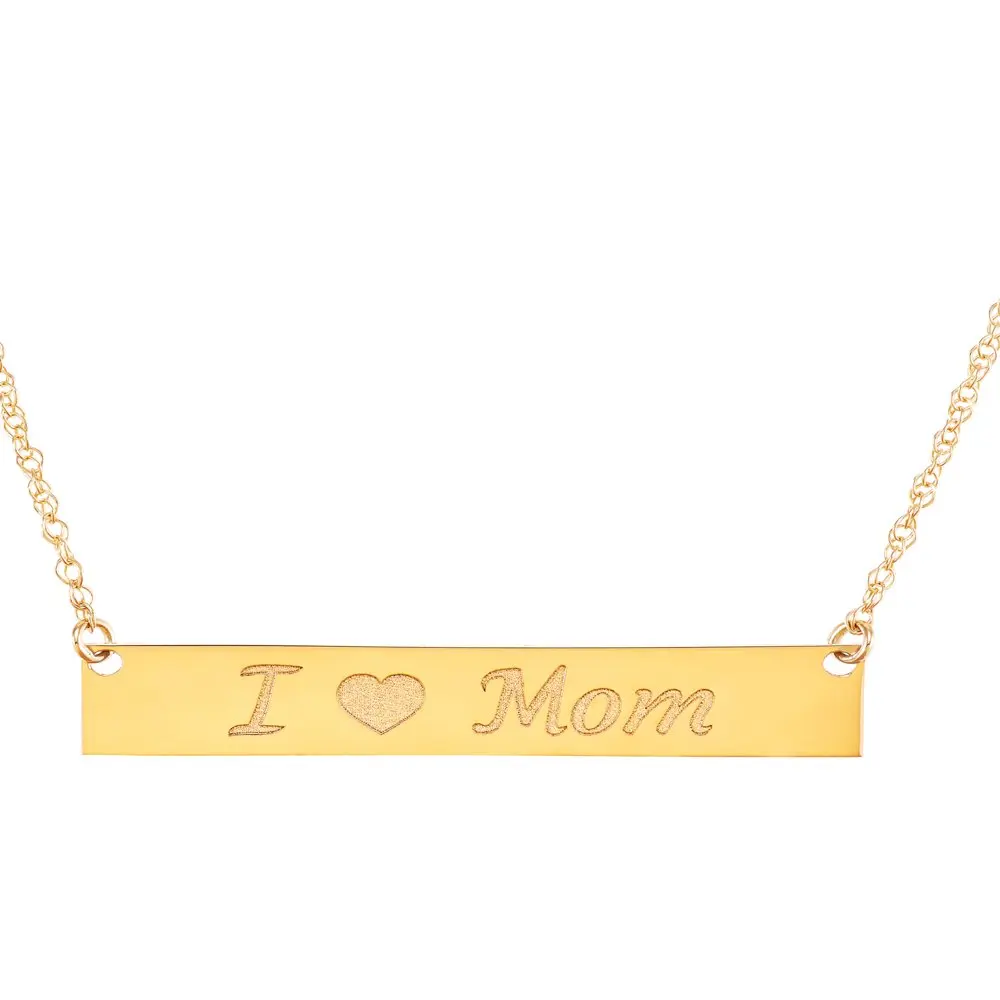 

10K Yellow Gold Plaque with I Heart Mom Necklace, 18"