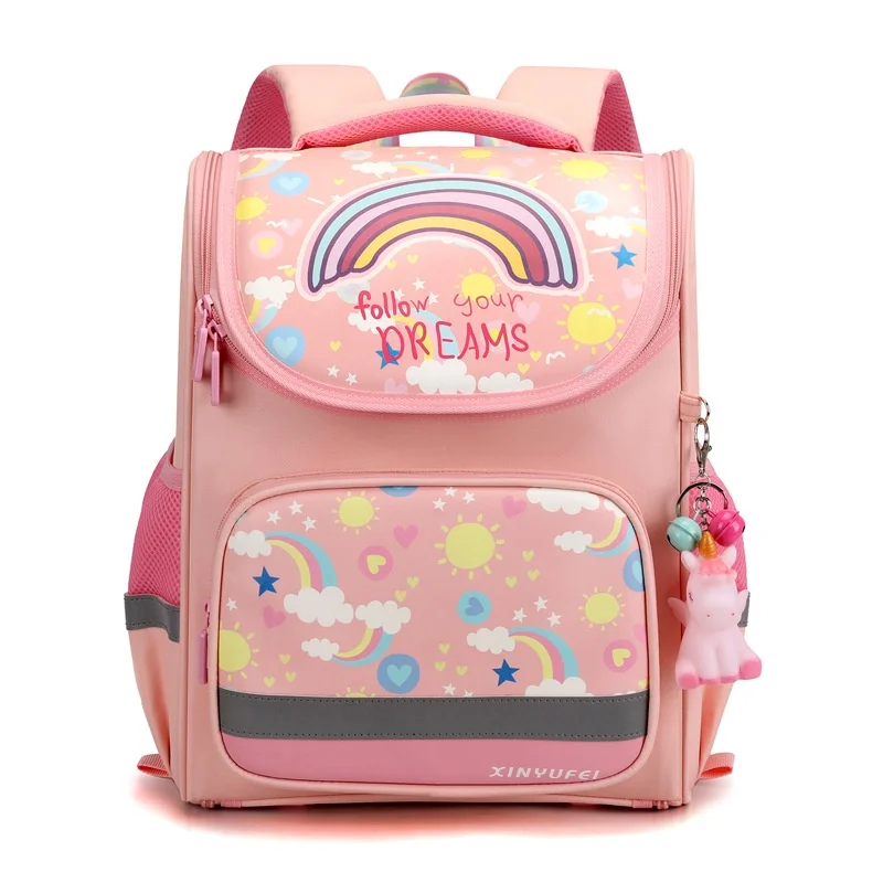 Lovely Girls Princess Rainbow Fashion Large Backpacks New Children Boys Students Grades 1-3 Schoolbags with Unicorn Pendant Hot