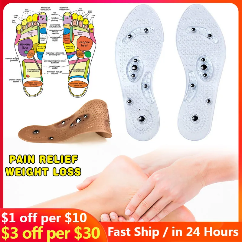 

2 PCS Unisex Magnetic Massage Insoles Foot Acupressure Shoe Pads Therapy Slimming Insoles for Weight Loss Transparent