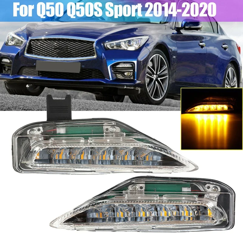 

Для Infiniti Q50 Q50S Sport 2014-2020 автомобильные передние противотуманные фары поворотный сигнал последовательсветодиодный Светодиодная лампа 26130-4GA0A...