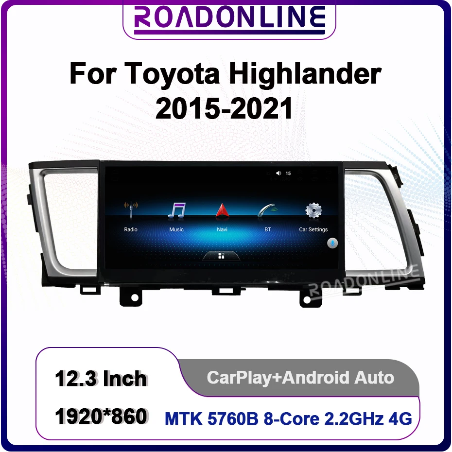 

12.3" Smart Screen For Toyota Highlander 2013-2018 KLUGER Car Android 13 Video CarPlay Player Radio GPS Navigation Multimedia