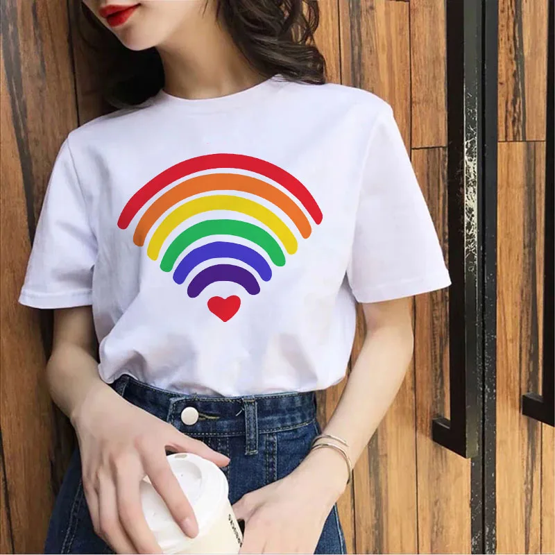 

2024 women tshirt Best Seller T-Shirt Watercolor Rainbow Wireless Signal Women Summer Cute Print Tees Tops women Clothes Tshirt
