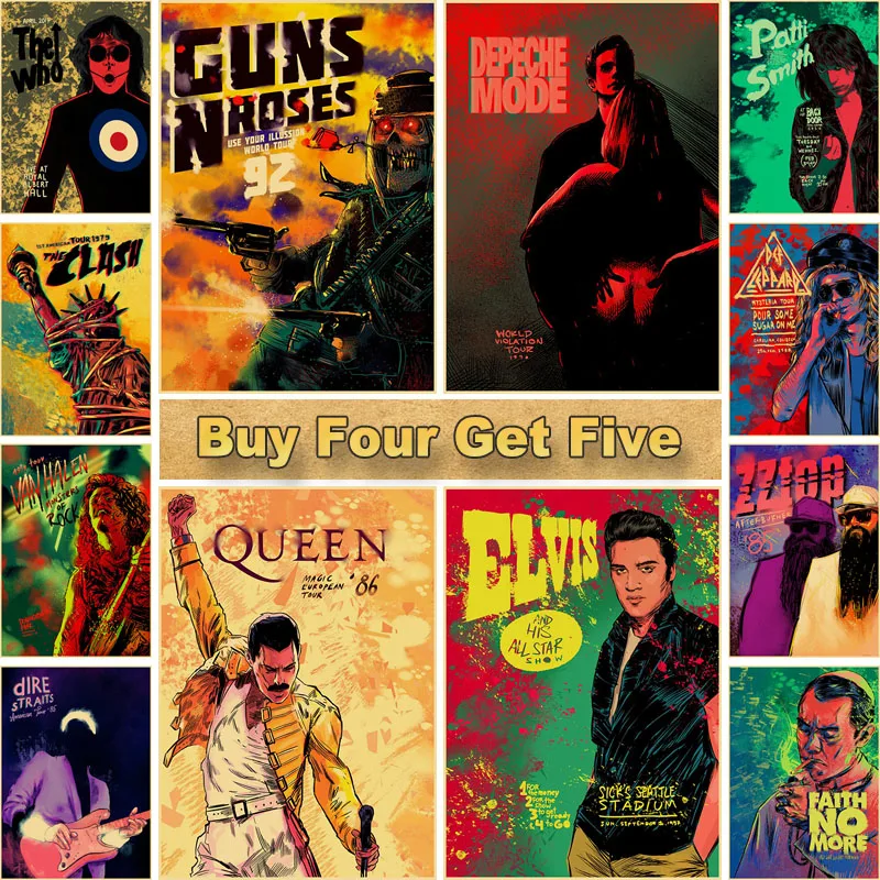 

Классические Постеры в стиле рок-группы, бумажные плакаты с изображением легенд музыкальной команды, настенная живопись HD, декор для кабине...
