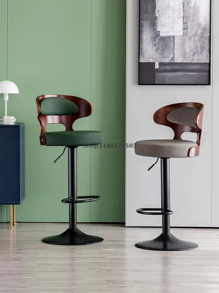 Барный стул вращающийся высокий из массива дерева современный минималистичный