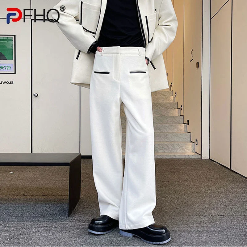 

Мужские утепленные брюки PFHQ 2023, свободные прямые брюки-трубы с широкими штанинами, весна-зима 2023, шикарные твидовые длинные брюки с соединением