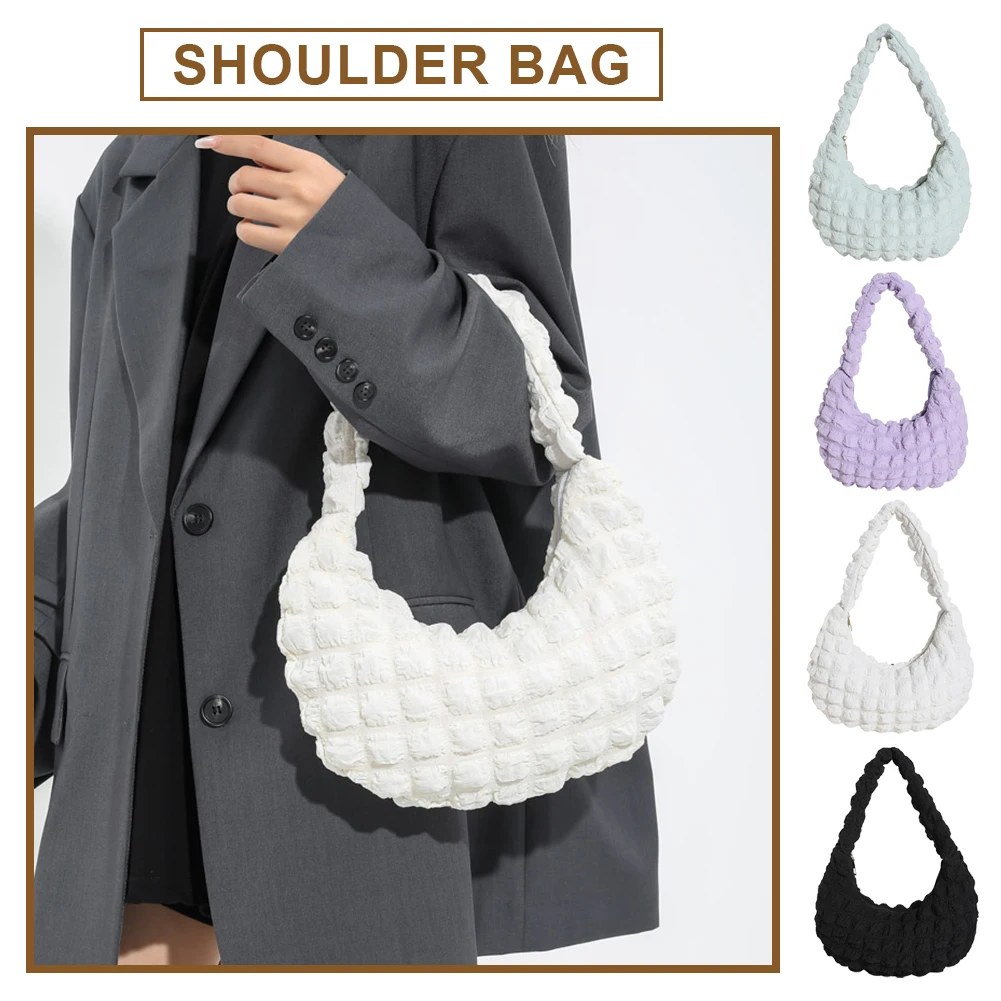 

Women Hobo Bag Bubble Tote Bags Cute Satchel Underarm Purse Pleated Shoulder Bag