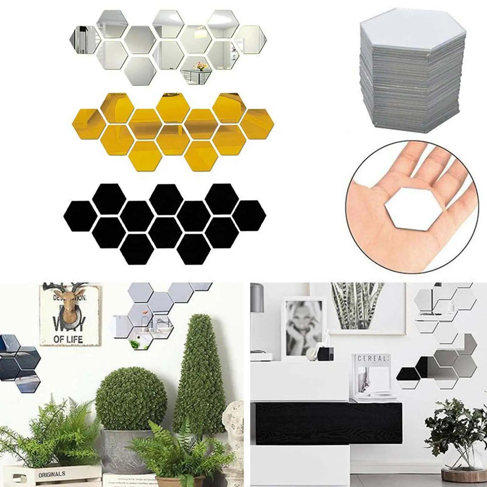 

12pcs/Set 3D Hexagon Mirror Wall Sticker DIY Home Art Wall Decor Sticker Removable Living Room Aisle Acrylic Mirror Wall Sticker