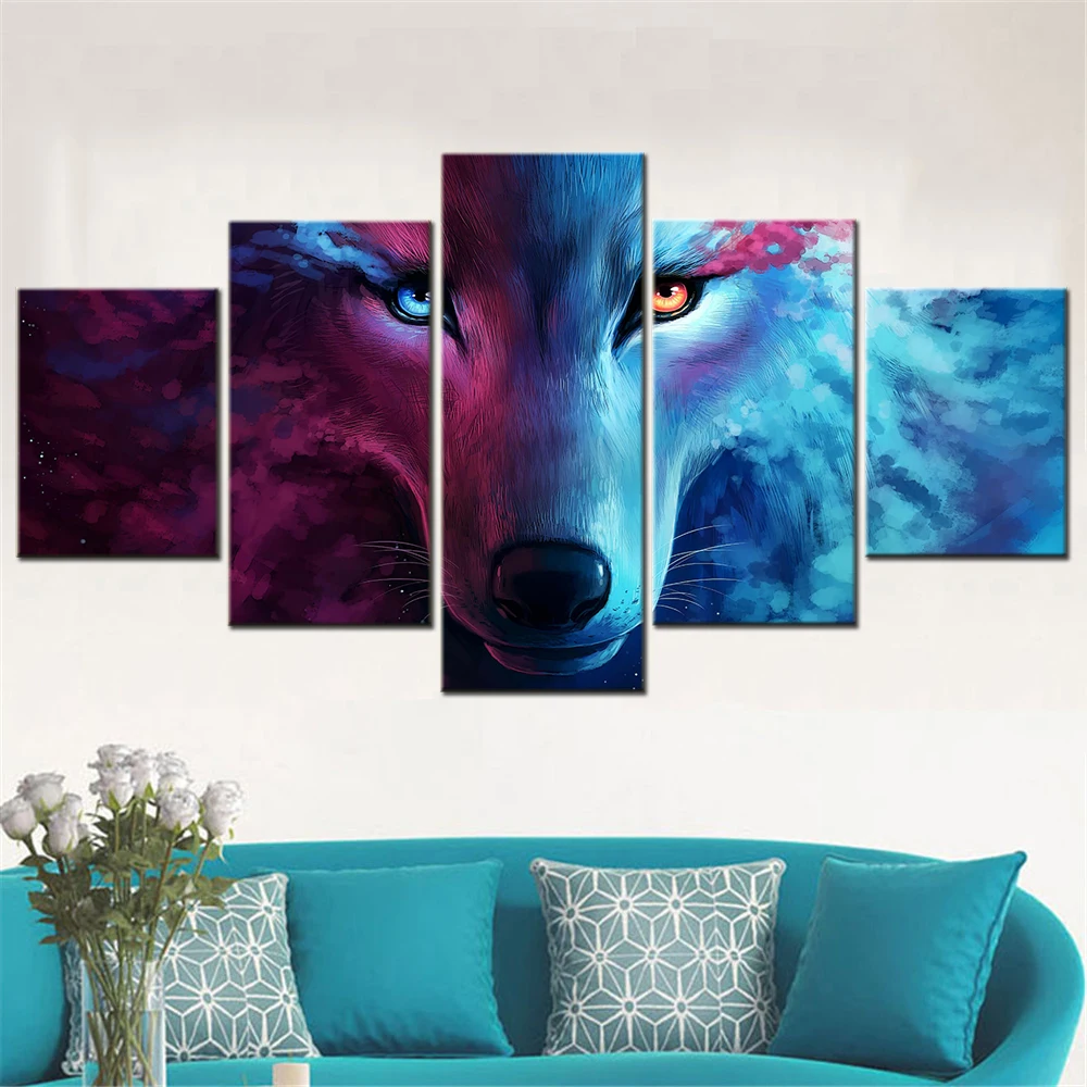 

Abstract Wolf Fantasy Wall Art Canvas Set Modular Home Decoration Accessories Canvas Picture for Living Room Decor Modern Poster