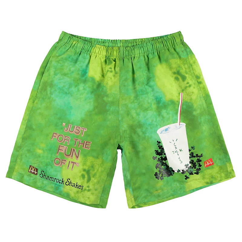 

21SS NEW Travis Scott AstroWorld Shorts Men Women Drink Print 1:1 High Quality Tour astroworld Shorts harajuku Green Shorts