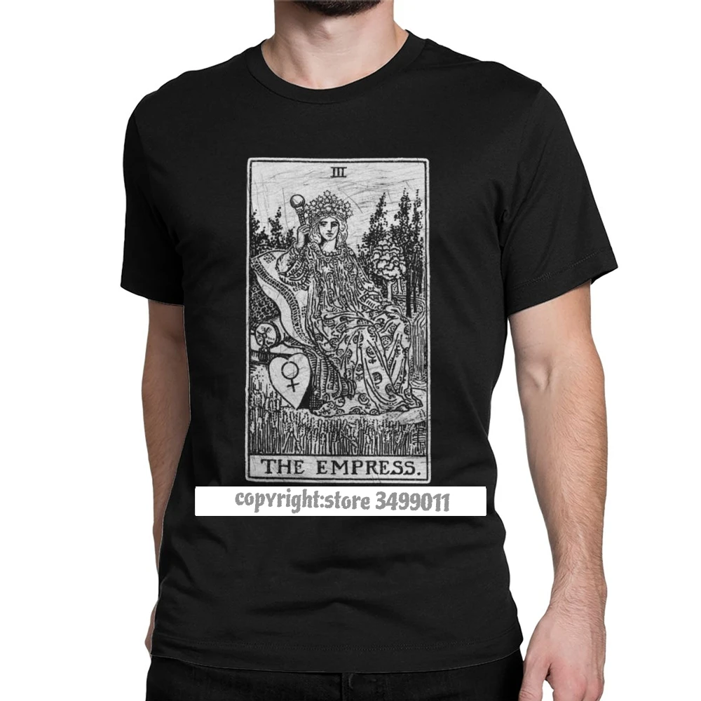 

Vintage The Empress Tarot Card Major Arcana tune Telling Occult Tops T Shirts Men Cotton T Shirt Camisas Tshirts