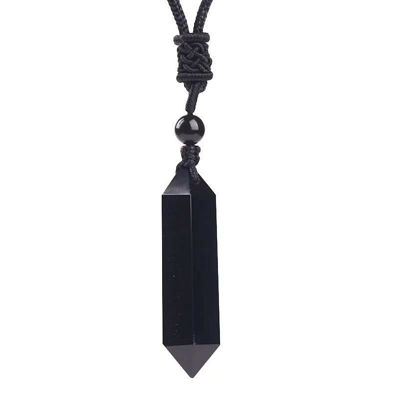 

Black Obsidian Natural Stone Pendants Hexagonal Prism Pendant Sweater Chain Necklace Safe Lucky For Women Men Fashion Jewelry