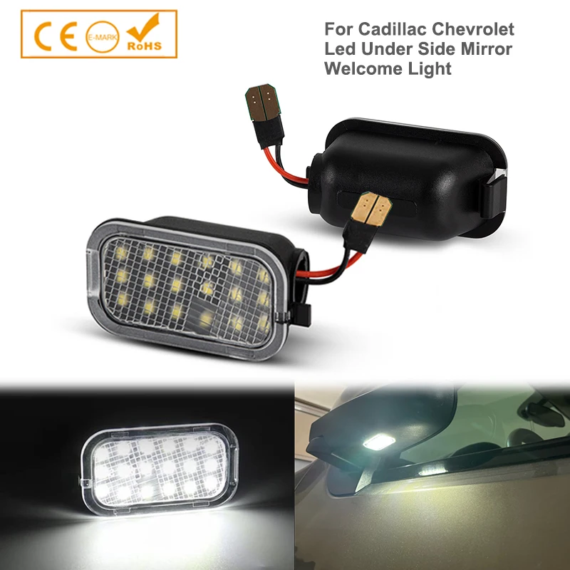

For Cadillac Escalade Chevrolet Avalanche Suburban Tahoe GMC Sierra Yukon 2pcs Car LED Under Side Mirror Light Puddle Lamp Whit