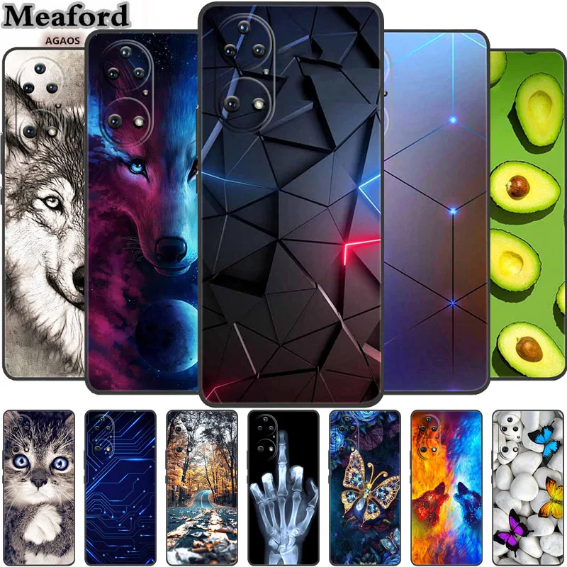 

For Huawei P50 Pro Case Animals Silicone TPU Soft Phone Back Cover For Huawei P50 P50E HuaweiP50 Pro Wolf Shockproof Capa Bumper