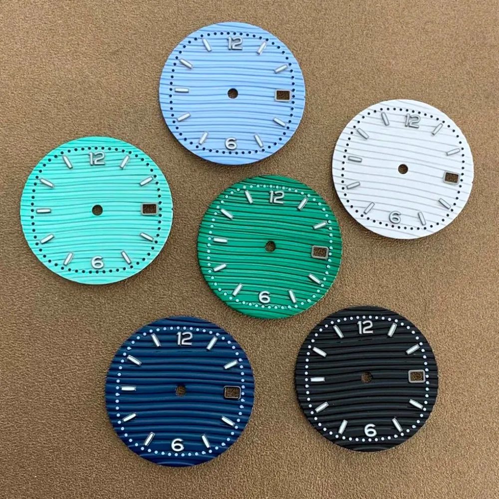 

30.5mm Silver Watch Dial Green Luminous Watch Faces Digital Plus Bar Studs Watch Accessories for NH35/ NH36/ 4R/ 7S Movement