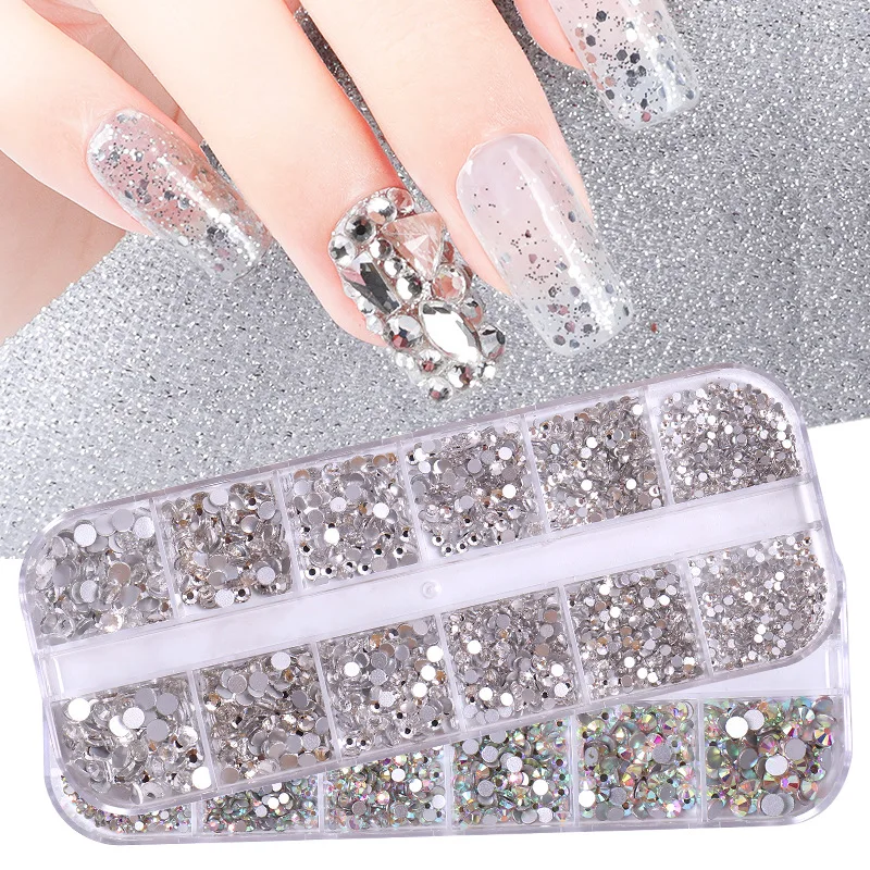 

1440pcs/box Nails Art Decoration AB Crystal Rhinestone Diamond gems 3D Glitter DIY Manicure Accessories