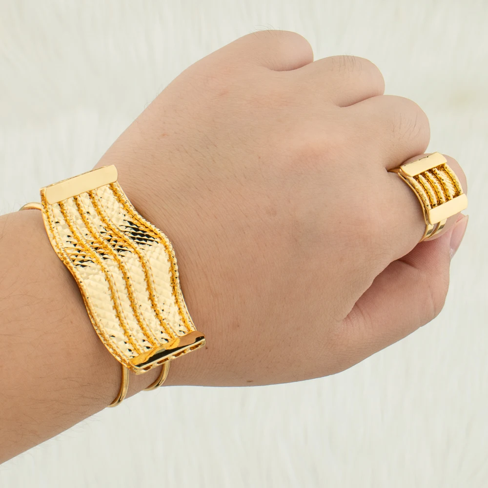 Dubai Jewelry Sets For Women African Necklace Earrings Ring Bracelet Ethiopian Fashion Gold Plated Bride Jewelry Wedding Party