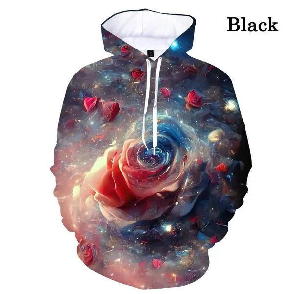2023 Autumn and Winter Sweatshirts Pullover 3d Rose Printed Hoodie Men Women Cool Fashion Long-sleeved Hoodies