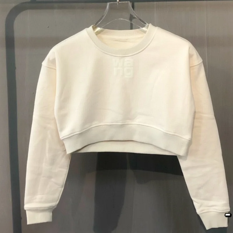 

AW Letter Print GIGYW Spice Girl Short Bodysuit Thin Velvet Round Neck Loose Long Sleeve Pullover Fashion Autumn Women 2023 New