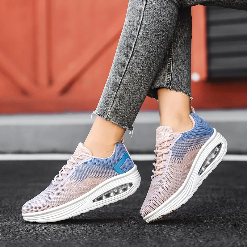 Outdoor walking shoes women's casual sports shoes air cushion height-increasing shoes light dance training shoes lace up