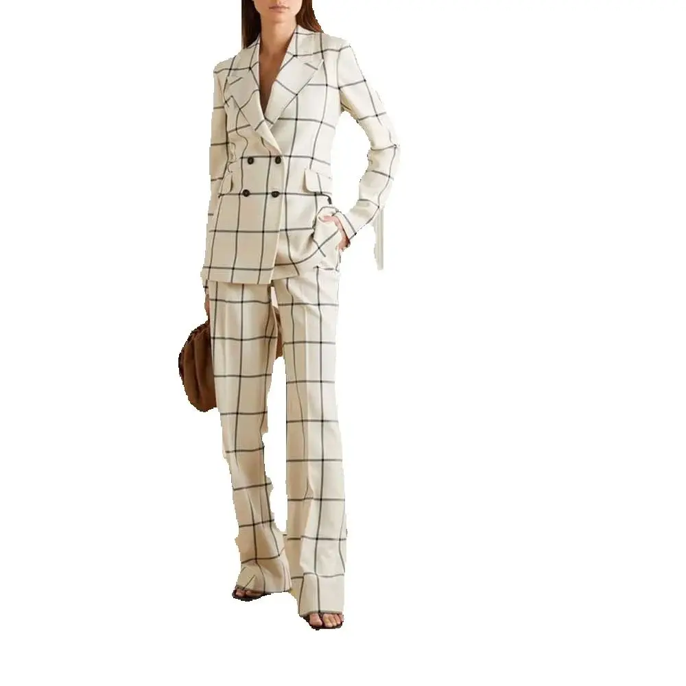 Элегантные белые клетчатые женские костюмы двубортные комплекты из двух