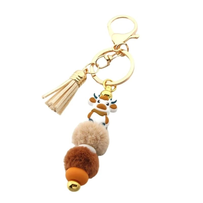Фото C71D Highland Cow Cool Coolchain мягкий силиконовый куринг с красочными кисточками ключевые кольца аксессуары для женщин №3