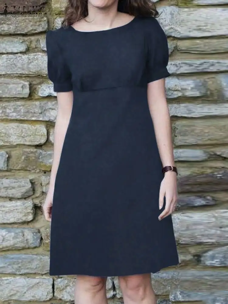 

Элегантный однотонный рабочий сарафан 2023 ZANZEA, модное офисное платье до колена, повседневное женское праздничное платье с коротким рукавом, кафтан