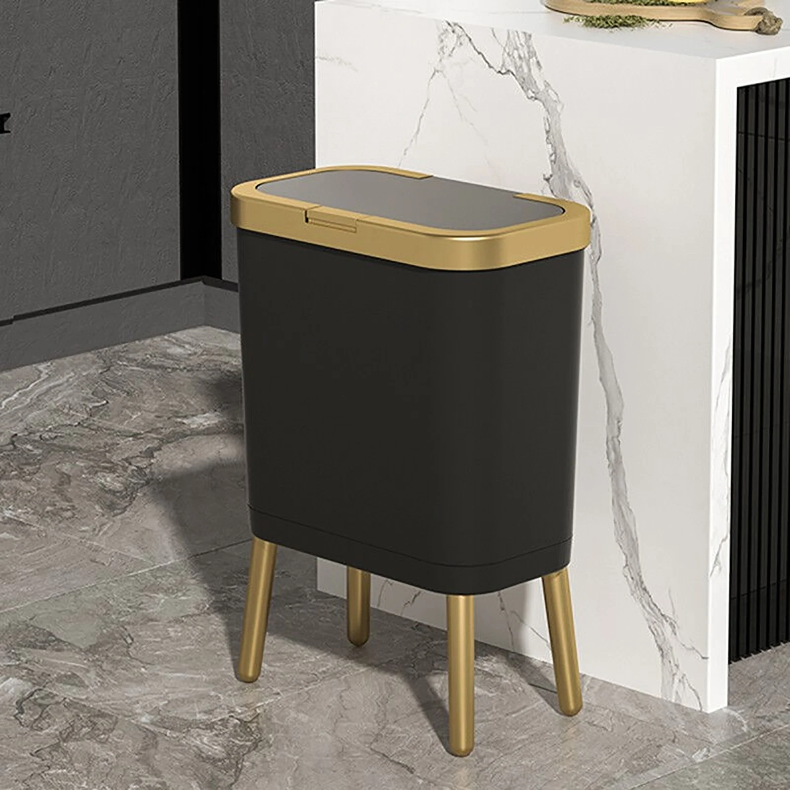 

15L Gold Trash Can Kitchen Trash Can with Lid Household Living Room Kitchen Pressing Type Trash Can