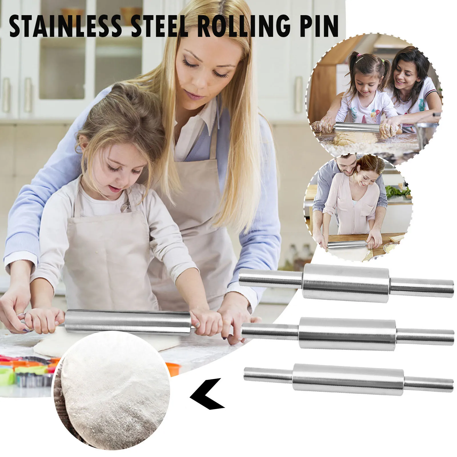 

Металлическая Скалка из нержавеющей стали, Скалка для теста из нержавеющей стали, толщина колец, Скалка 3/4 Measu, Скалка Для Пиццы и коврик