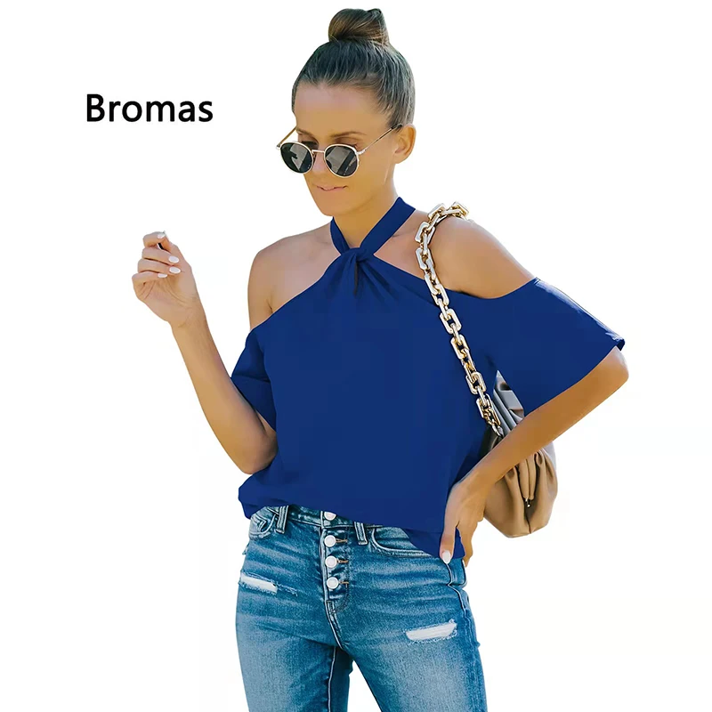 

Новинка лета 2022, женские модные топы, однотонная свободная футболка с коротким рукавом и открытыми плечами