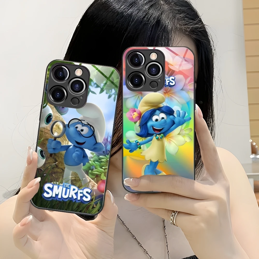 Smurfs Smurfette Smart Mobile Cell Phone Case for iPhone 16 15 14 13 12 11 X XR XS 8 Pro Max Plus Mini PC Glass Cover Shell