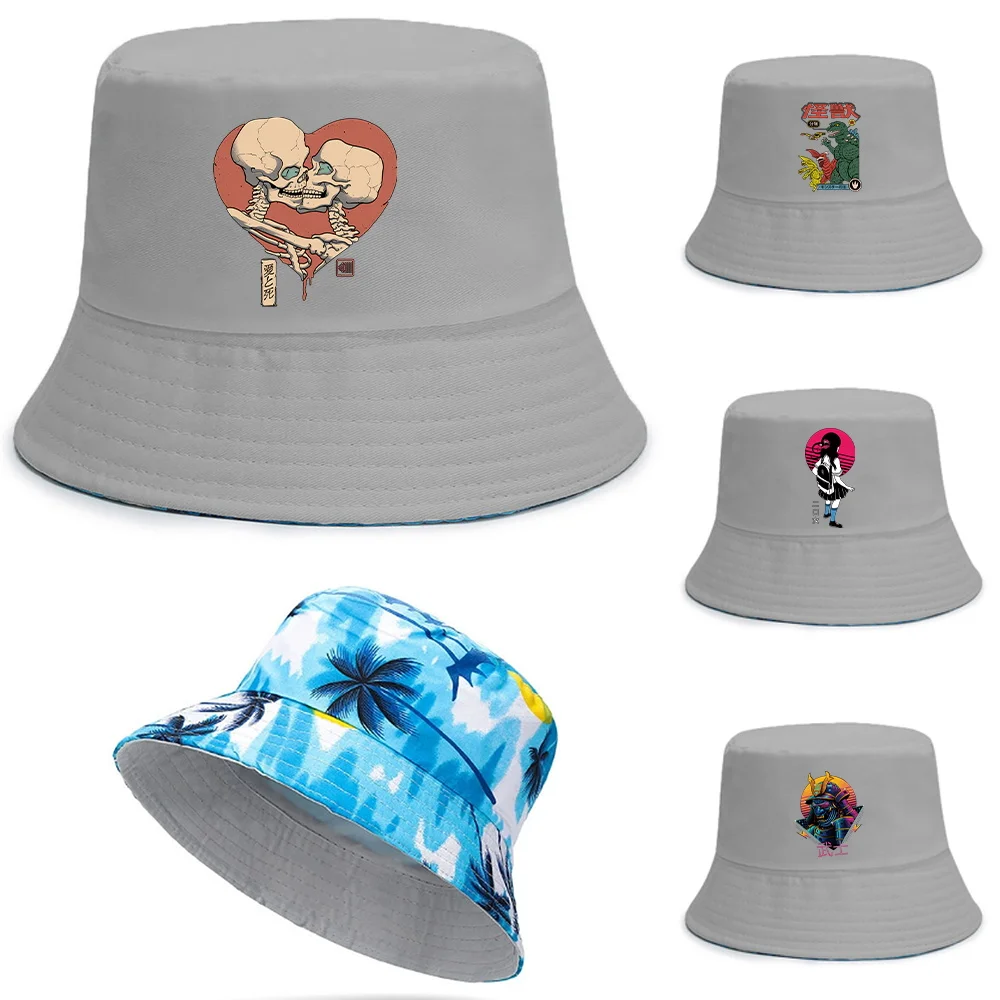 

New Double-sided Wear Fishing Hat Bucket Hats Boys/Girls Outdoot Japan Series Print Fisherman Cap Summer Women Men Travel Hat