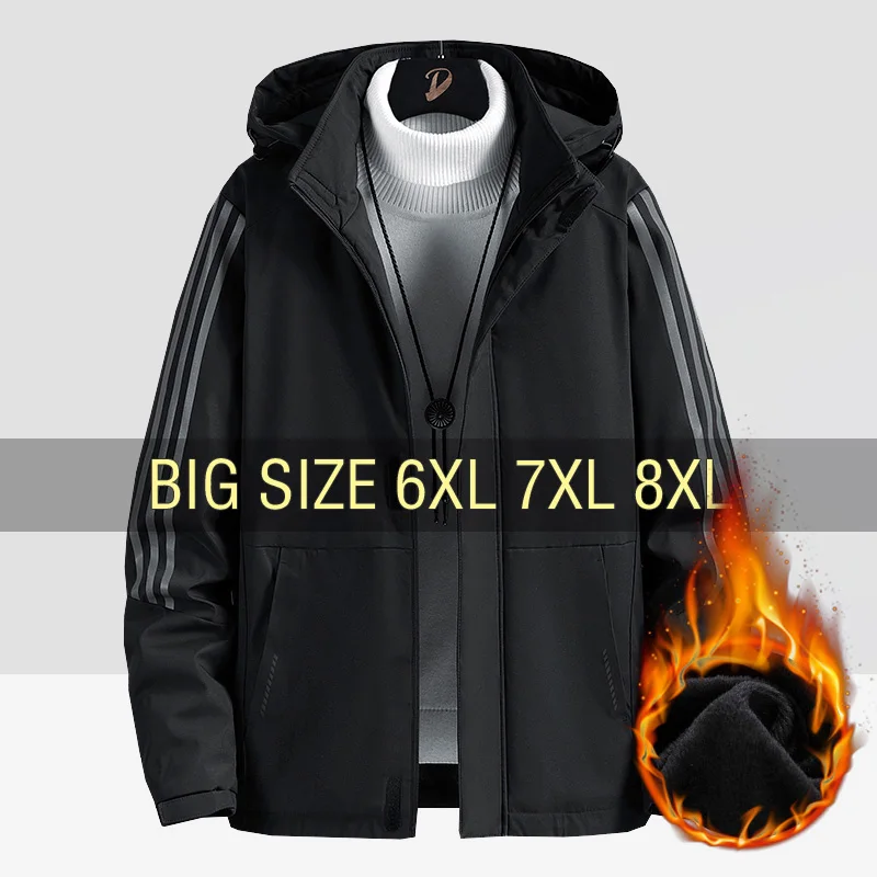 

Winter Jackets Men Hoodie Fleece Warm Coats Plus Size 6XL 7XL 8XL Oversize Windbreak Bomber Black Loose Male Waterproof Padded