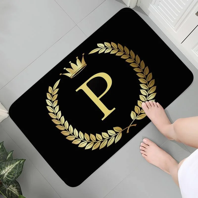 

Rug Hallway Soft Bath Carpet Mat Flannel Kitchen Bedroom Kid Room Black Golden Crown Letter Mat bedside Room Carpets Area Rugs