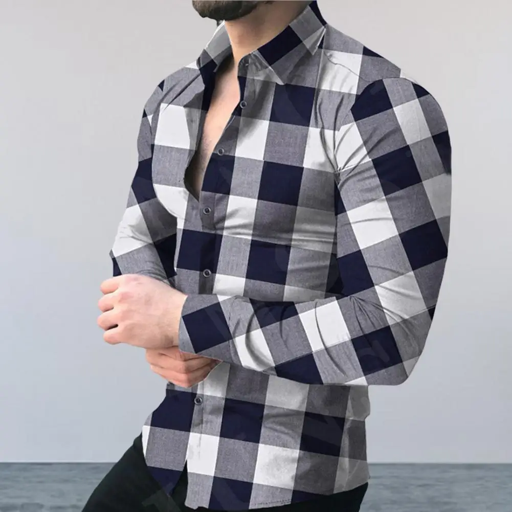 

Button Down Shirt 3D Digital Print Super Soft Streetwear Turndown Collar Checkered Shirt Male Social Shirt for Daily Wear